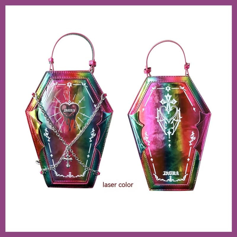 Gothic Style Coffin Bag with Chain and Occult Design Laser