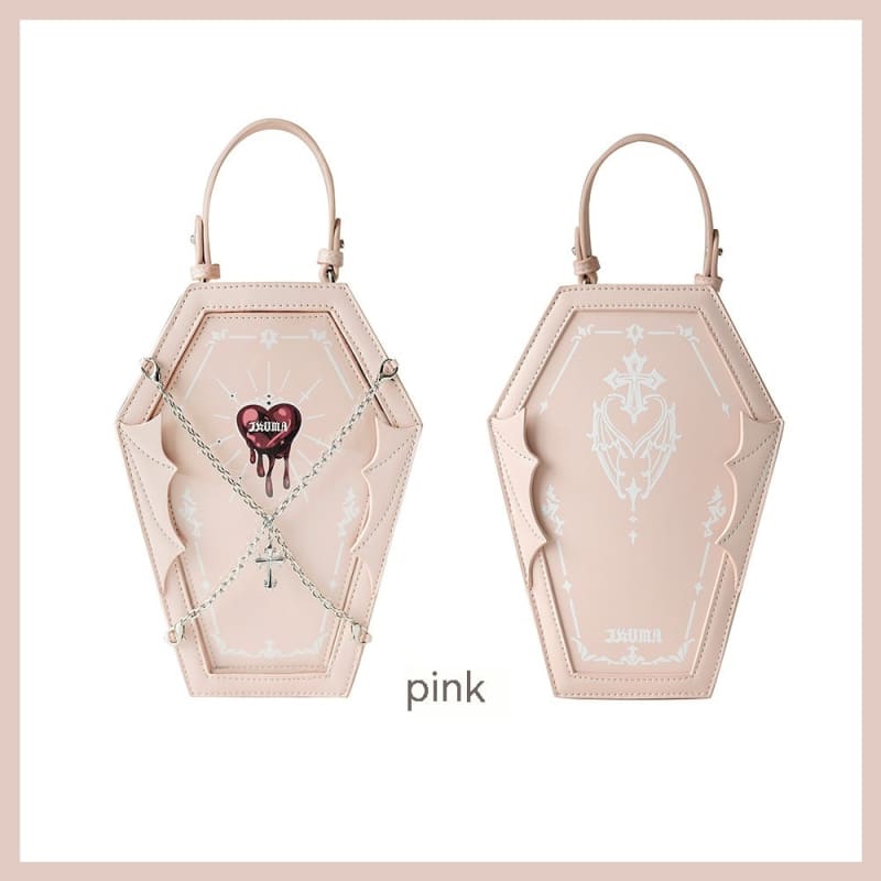 Gothic Style Coffin Bag with Chain and Occult Design Pink