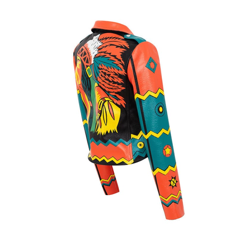 Graffiti Print Motorcycle Studded Pu Leather Jacket - Pleasures and Sins   Pleasures and Sins