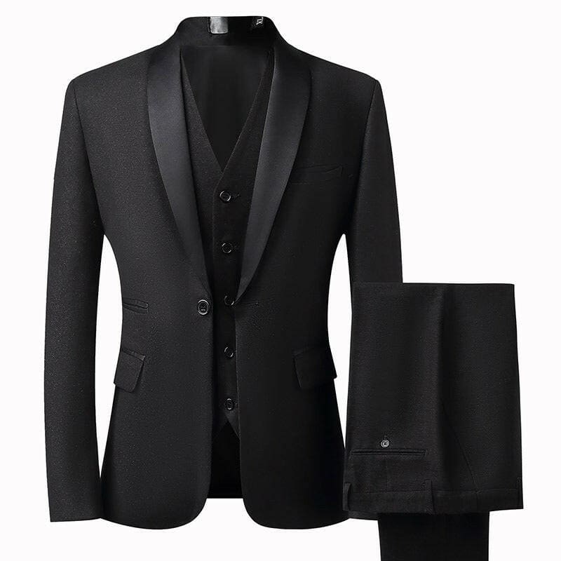 Grooms Suit Mens Three Piece Slim Fit Tuxedo Wedding Black