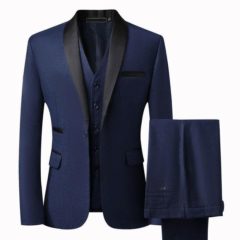 Grooms Suit Mens Three Piece Slim Fit Tuxedo Wedding Blue