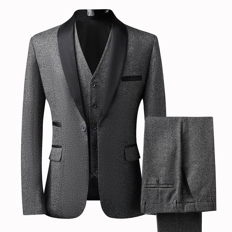 Grooms Suit Mens Three Piece Slim Fit Tuxedo Wedding Grey