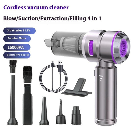 Cordless handheld vacuum cleaner with multiple attachments and functions.