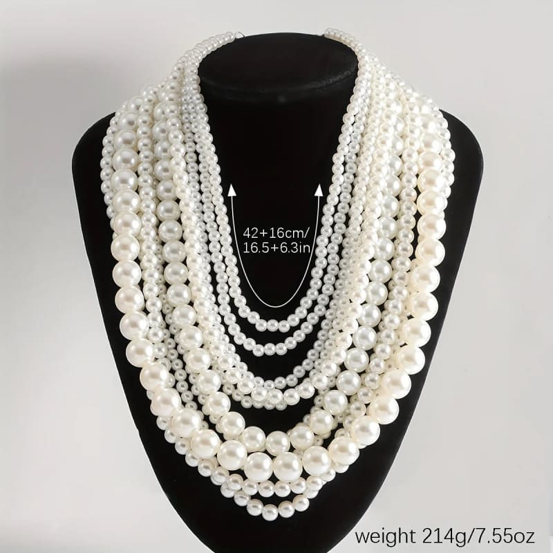 Handmade Ladies Elegant Multilayer Faux Pearl Necklace