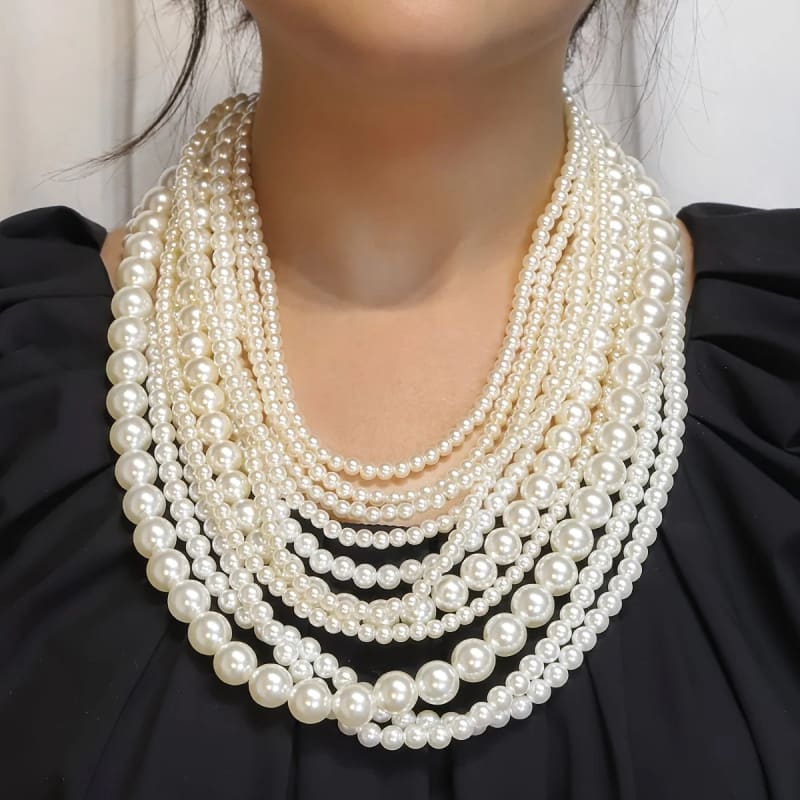 Handmade Ladies Elegant Multilayer Faux Pearl Necklace