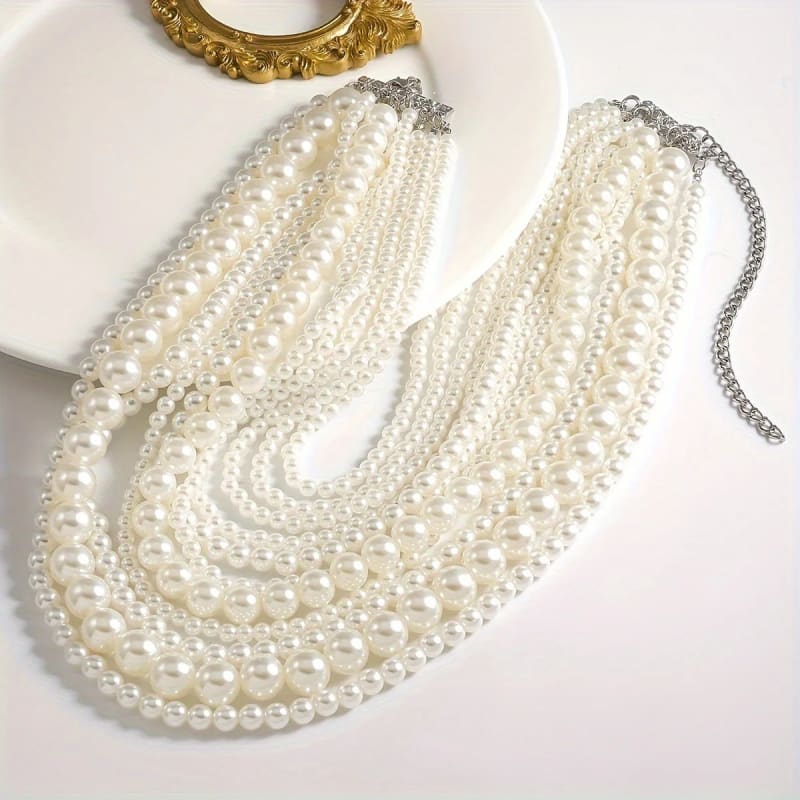 Handmade Ladies Elegant Multilayer Faux Pearl Necklace