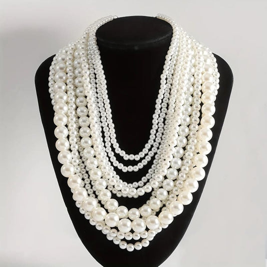 Handmade Ladies Elegant Multilayer Faux Pearl Necklace