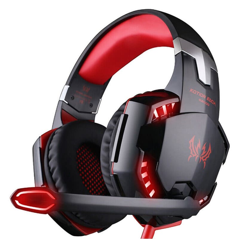 Head Mounted Gaming Earphones with Heavy Bass Black and red