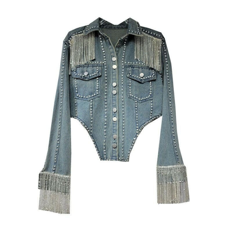 Heavy Denim Diamond Chain Jacket for Women