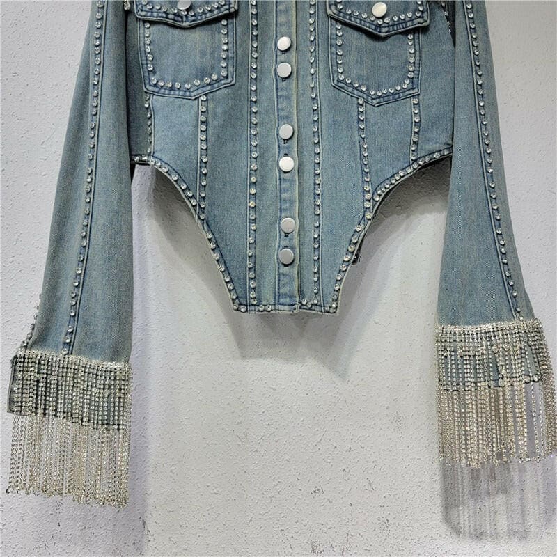 Heavy Denim Diamond Chain Jacket for Women