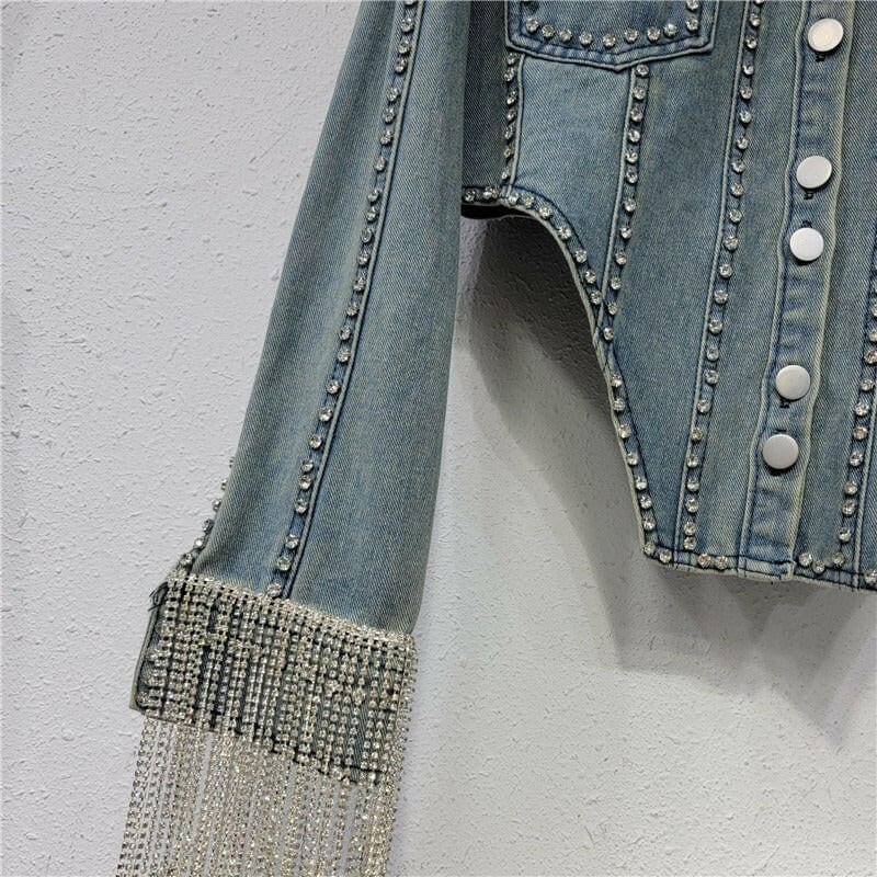 Heavy Denim Diamond Chain Jacket for Women