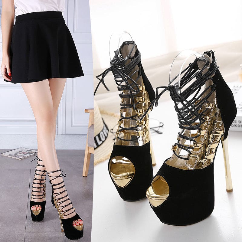 High 16cm Stiletto Heel Peep Toe Platform Shoes