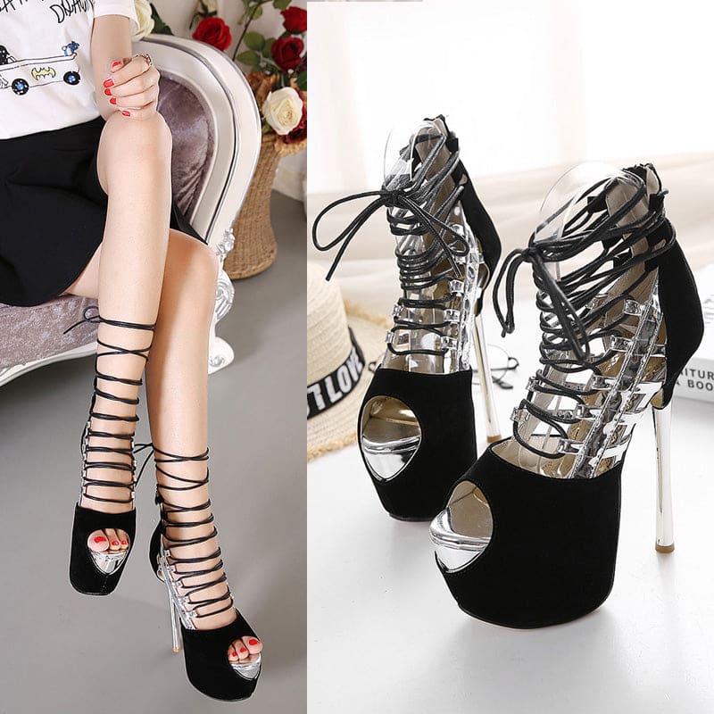 High 16cm Stiletto Heel Peep Toe Platform Shoes Silver / 34