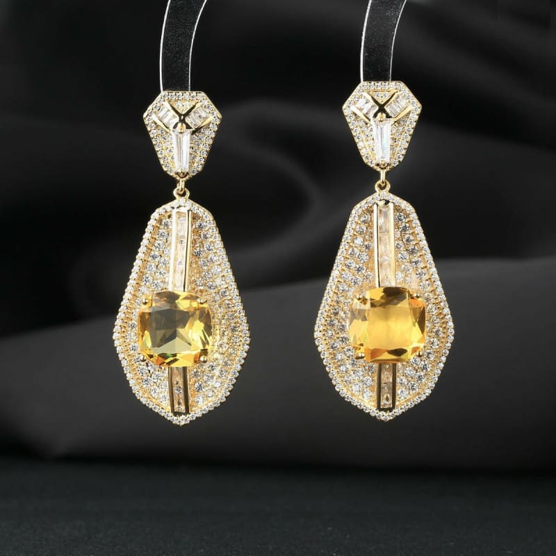 High-end Heavy Square Inlaid Zircon Earrings