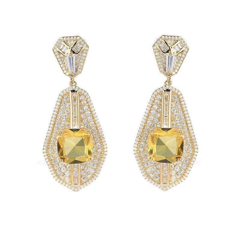 High-end Heavy Square Inlaid Zircon Earrings