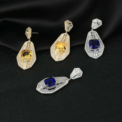 High-end Heavy Square Inlaid Zircon Earrings