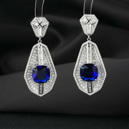 High-end Heavy Square Inlaid Zircon Earrings Navy blue