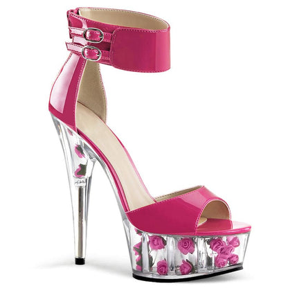 High Heel Ankle Strap Shoes With Rose Filled Transparent