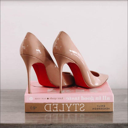 High Heel Black Shoes with Red Soles for Style Apricot 7CM