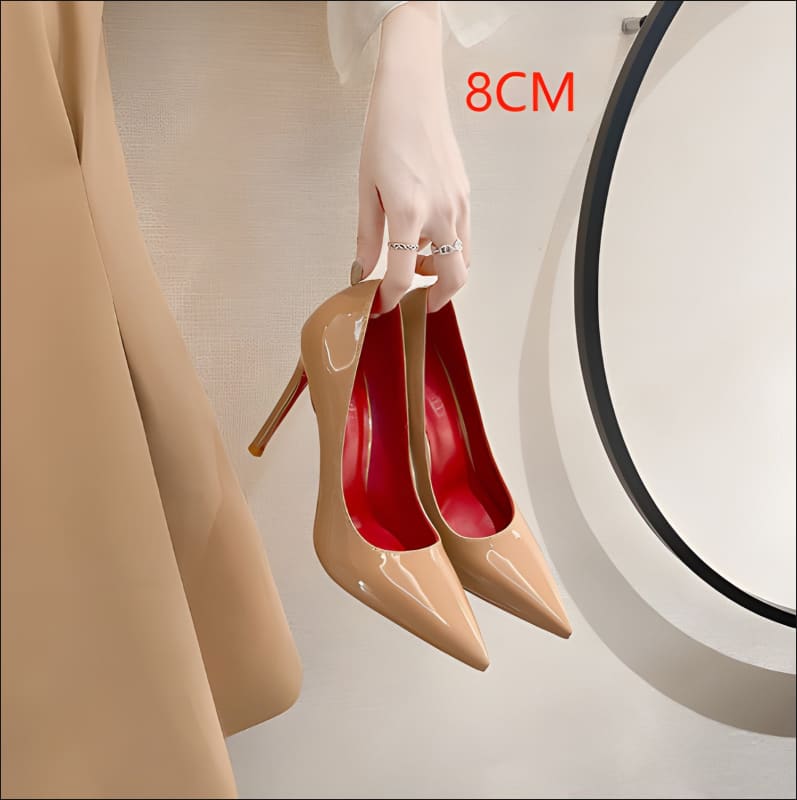 High Heel Black Shoes with Red Soles for Style Apricot 8CM