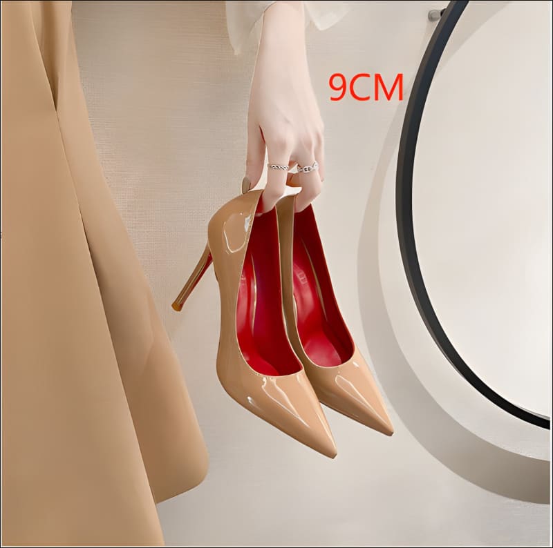 High Heel Black Shoes with Red Soles for Style Apricot 9CM