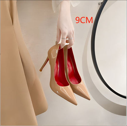 High Heel Black Shoes with Red Soles for Style Apricot 9CM