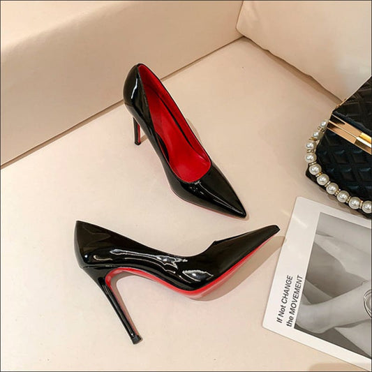 High Heel Black Shoes with Red Soles for Style Black 8CM