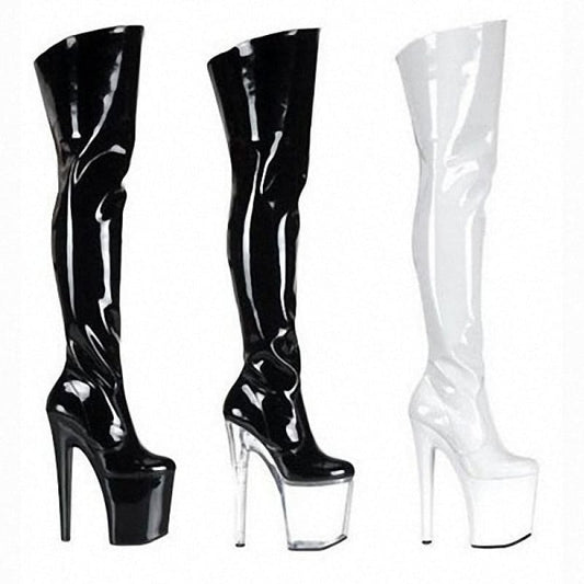 Patent Leather Ladies Boots with Transparent Heel