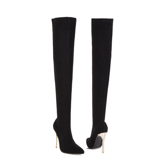 Pointed Toe Over-the-Knee Unisex Boots for All Black / 34