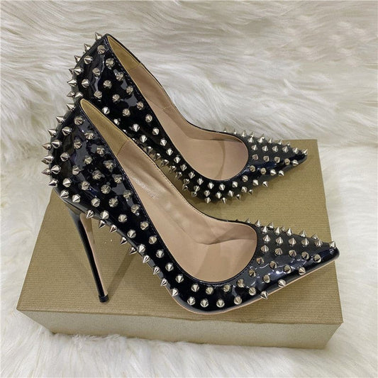 High Heel Pointed Toe Studded Stiletto Low-cut Shoes