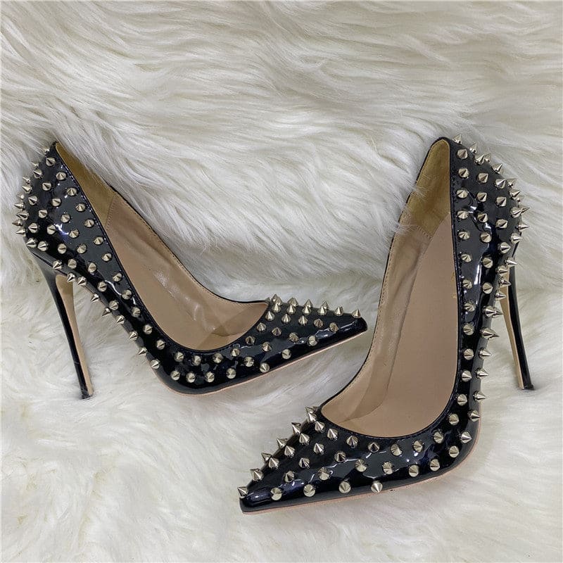 High Heel Pointed Toe Studded Stiletto Low-cut Shoes