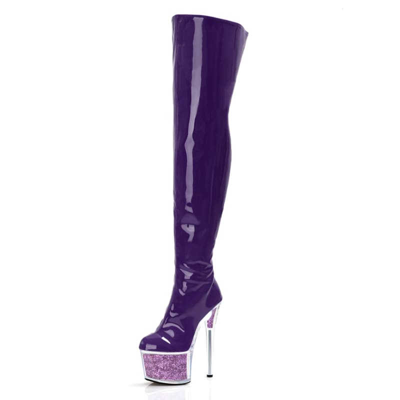 High Heel Thigh Boots with Glitter Filled Platform