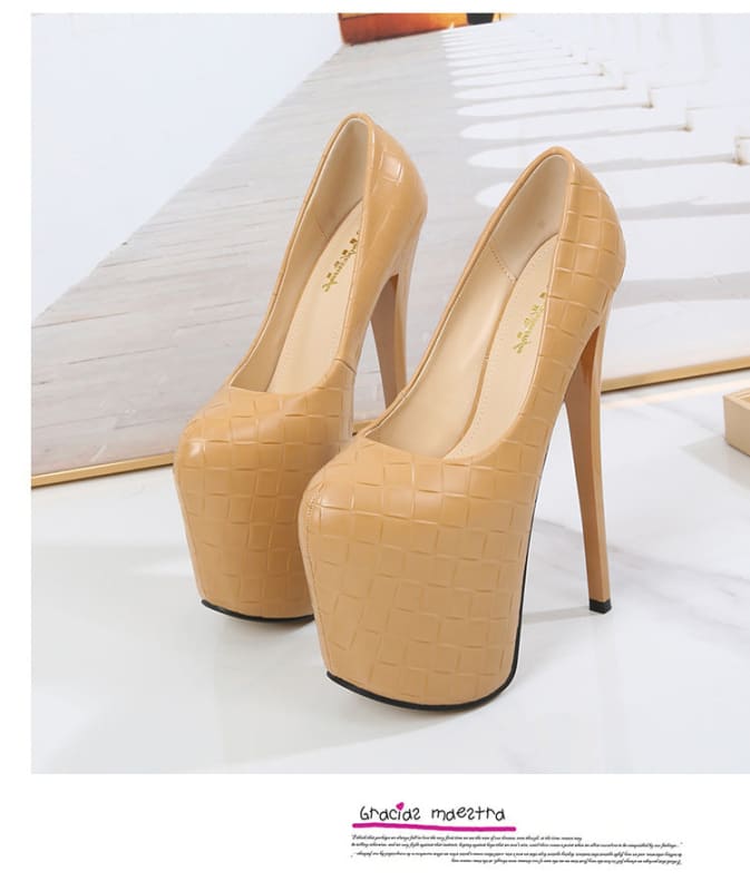 High Heel Woven Pattern Platform Stiletto Pumps Shoes