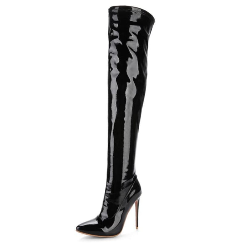 High-heeled Patent Leather Over-the-knee Unisex Boots - Pleasures and Sins