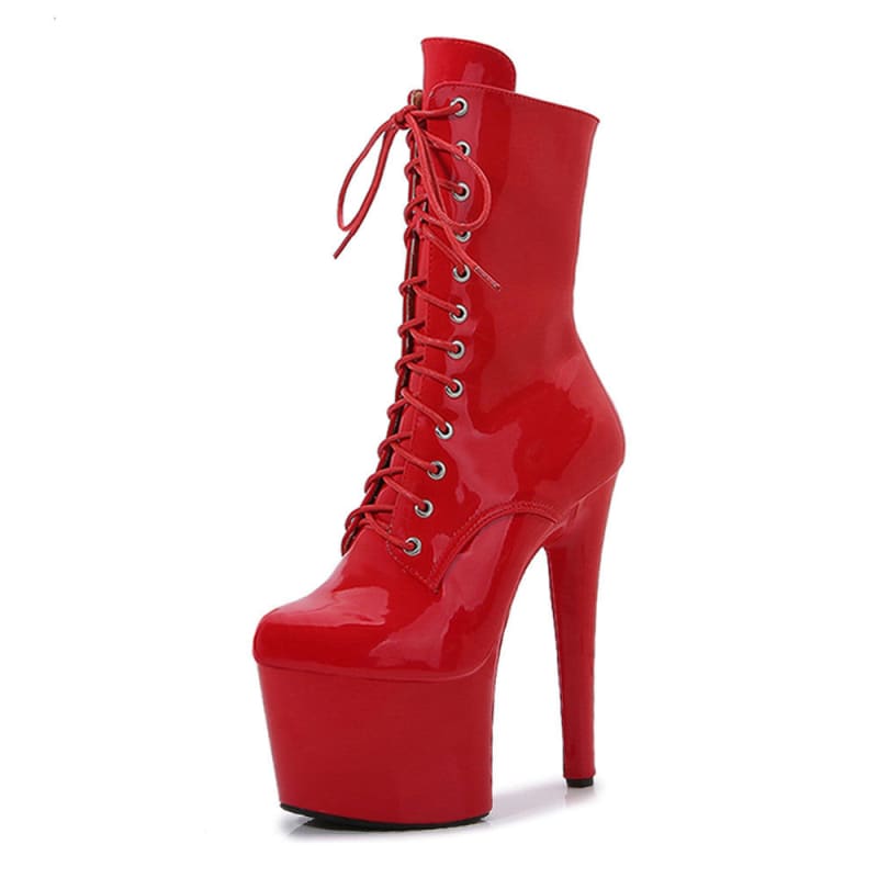 Solid Color High Platform Lace Up Over The Ankle Low Boots - Pleasures and Sins