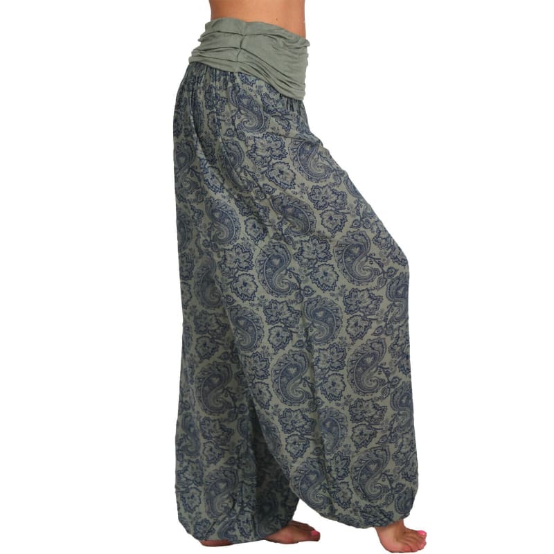 High Waist Printed Long Wide Leg Casual Trousers Army Green