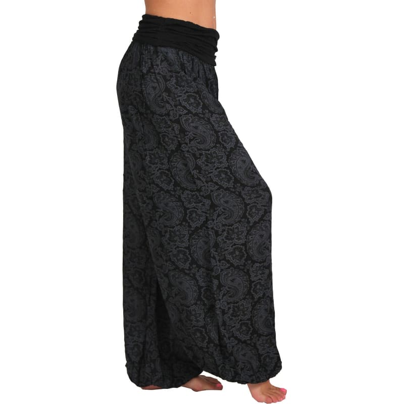 High Waist Printed Long Wide Leg Casual Trousers Black / S