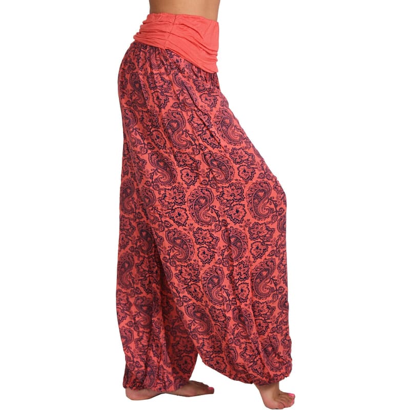 High Waist Printed Long Wide Leg Casual Trousers Red / S