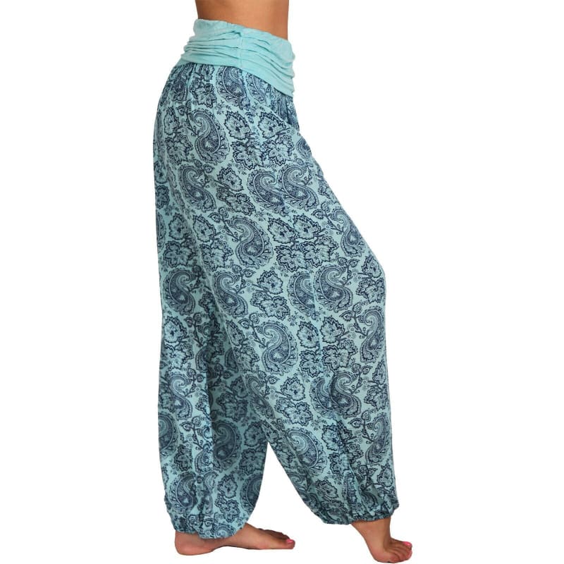 High Waist Printed Long Wide Leg Casual Trousers Sky blue