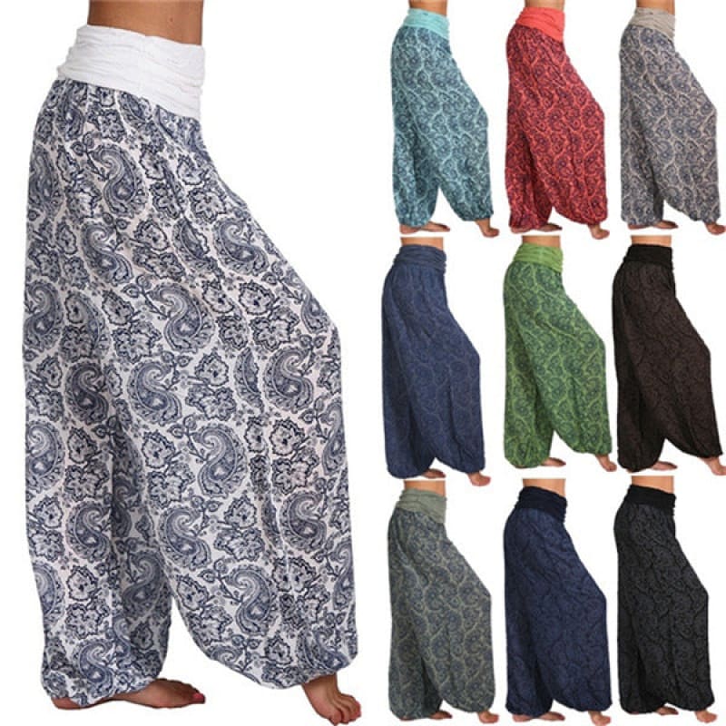 High Waist Printed Long Wide Leg Casual Trousers