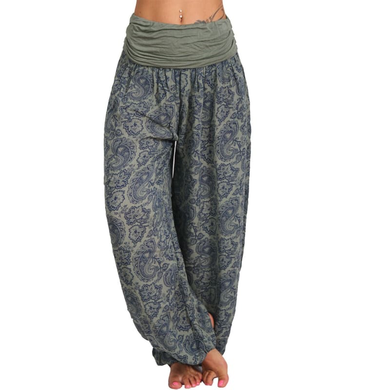 High Waist Printed Long Wide Leg Casual Trousers