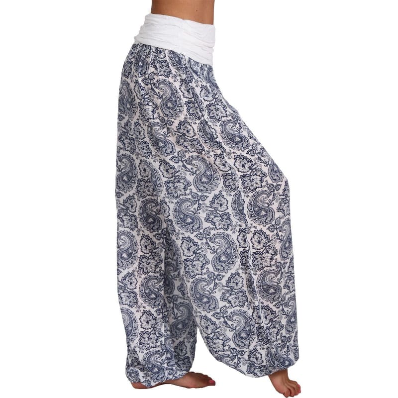 High Waist Printed Long Wide Leg Casual Trousers White / S