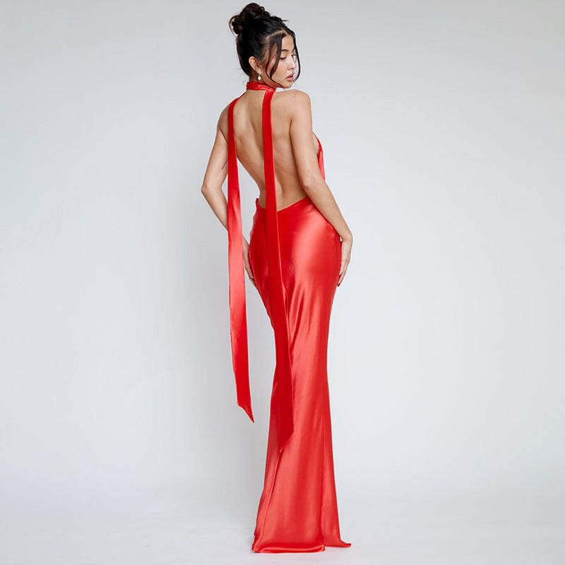 Hot Selling Women’s Backless Long Dress Deep V-Neck