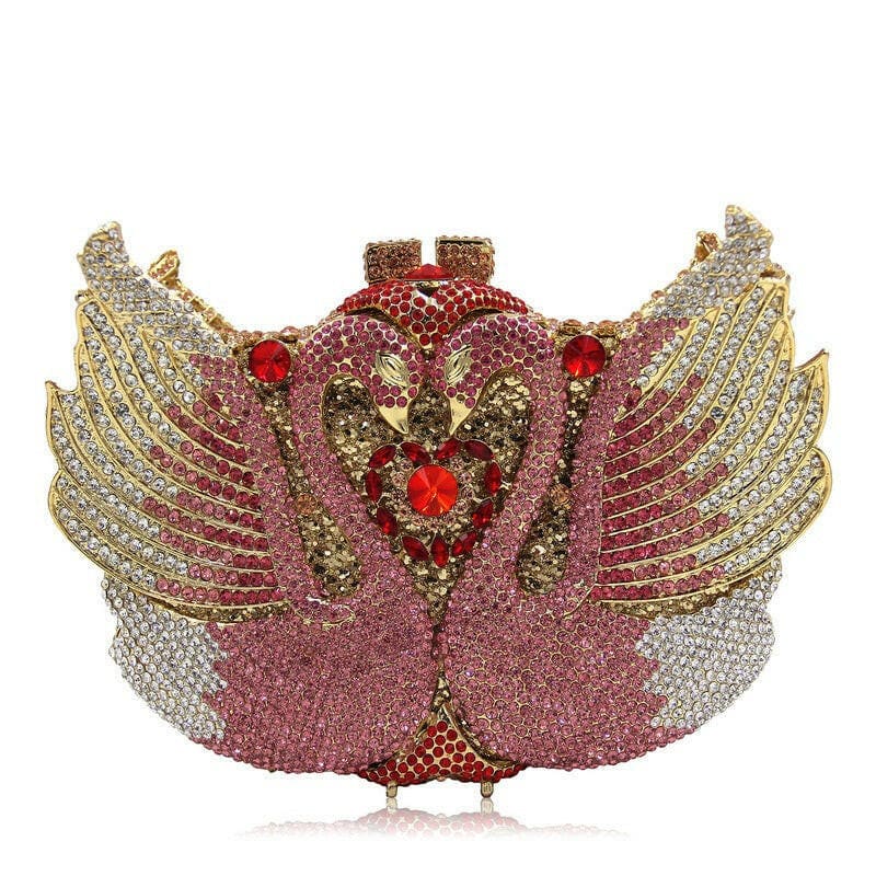 Kissing Swans Rhinestone Dinner Clutch Bag Online Pink color