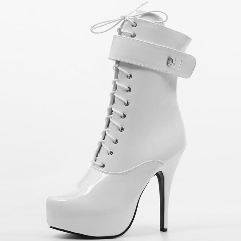 Lace Up Patent Leather Platform Short Ankle Boots