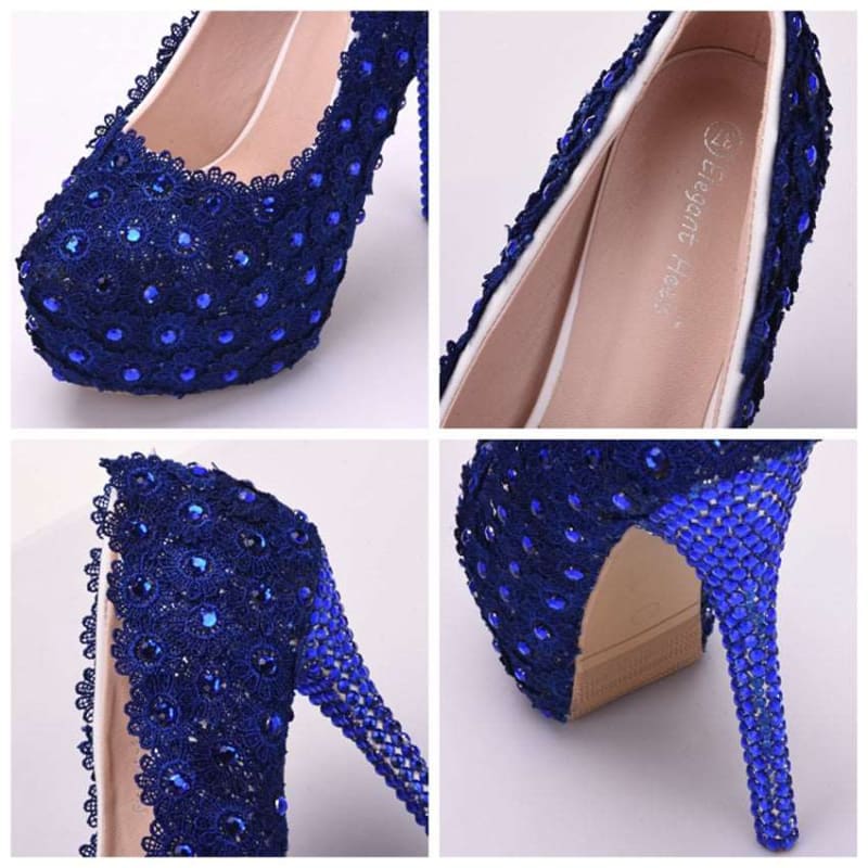 Lace Wedding Shoes Rhinestone Blue Lace Shoes - Pleasures and Sins