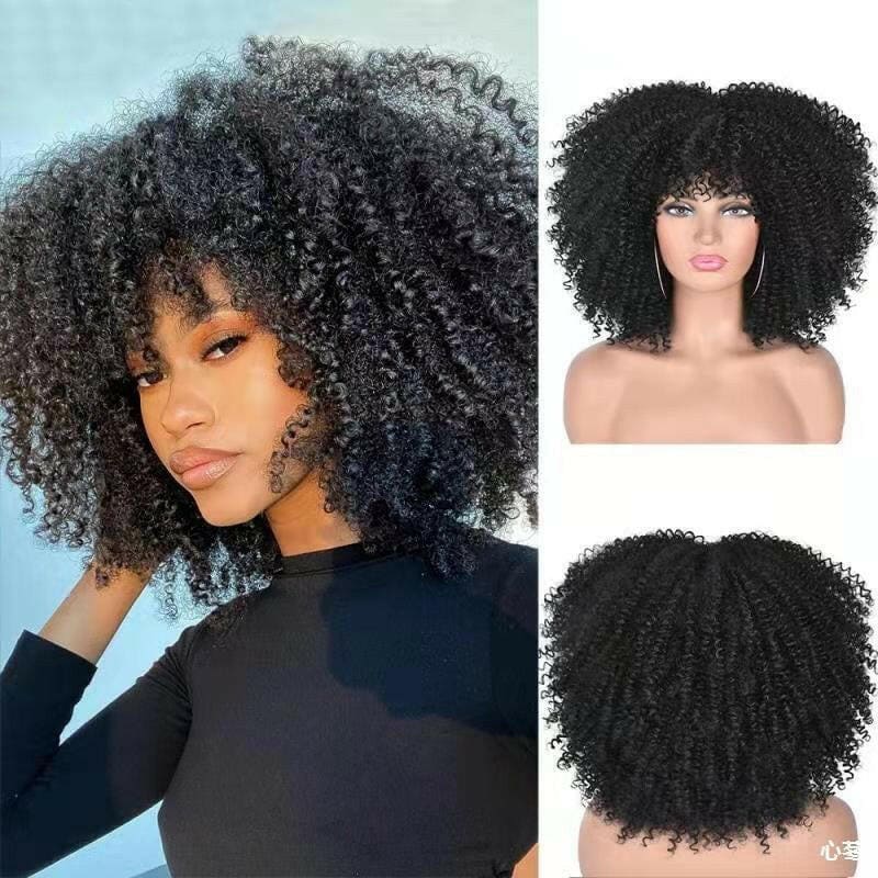 Ladies African Black Chemical Fiber Wig Full Head 1B