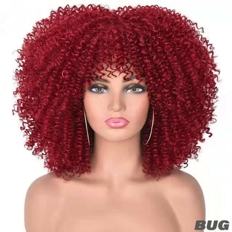 Ladies African Black Chemical Fiber Wig Full Head BUG