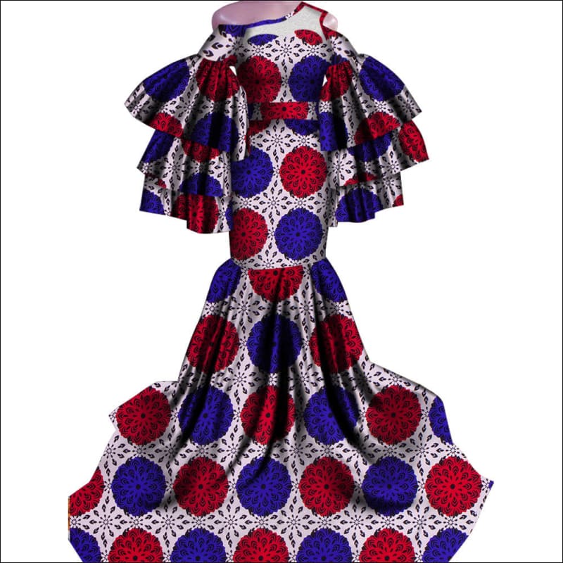 Ladies African Print Traditional Fishtail Dress Style3 / XS