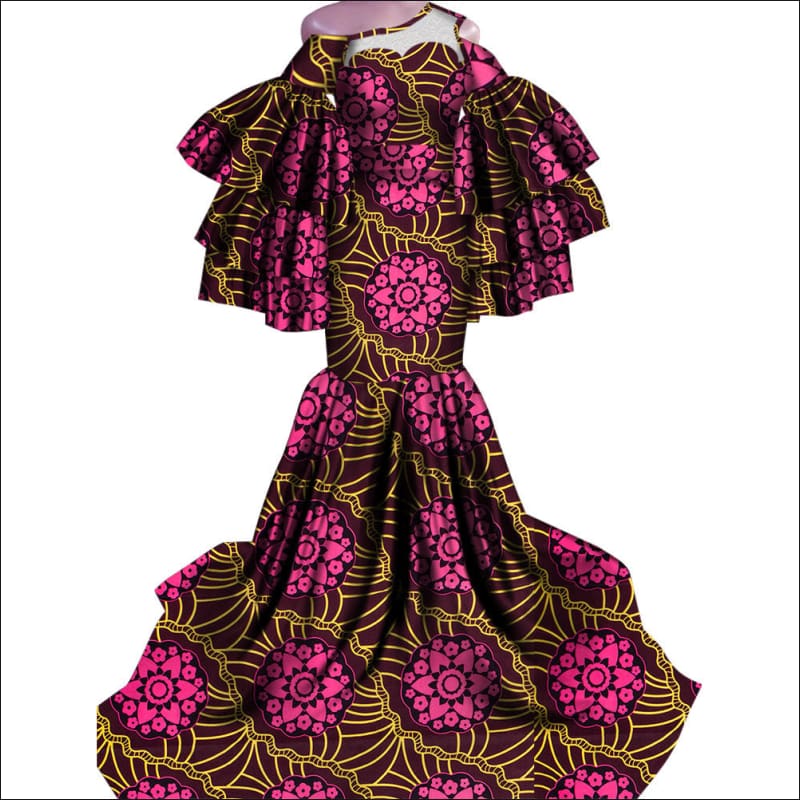 Ladies African Print Traditional Fishtail Dress Style7 / XS